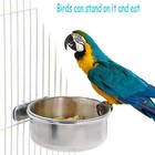 Bird Parrot Cage Feeder Bowl Stainless Steel Parrot Birds Water Hanging Bowl