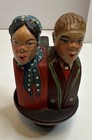 Vtg Carved Figural Wood Wine Bottle Stopper Mechanical Kissing Couple No Cork