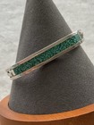 Vintage Sterling Silver Hinged Bangle Bracelet Crushed Turquoise Chip Inlay 925