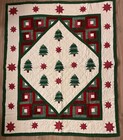 Christmas Themed Cotton Quilted Throw 48  X 57  Christmas Trees  Stars Red green