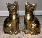 Set Of Two Vintage Cat Bookends Solid Brass Korea Unique Decor Shelf Sitter
