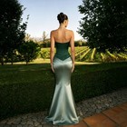 Dark Green Strapless Corset Mermaid Evening Dresses Satin Formal Prom Guest Gown