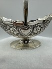 Vtg Silver Plated Basket Ornate Embossed Floral Footed With Swing Handle