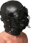 Premium Locking Leather Bondage Hood Mask With Blindfold   Mouth Plug