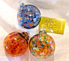 3 Kitras Art Glass Ornaments Calico Balls 2  Hand Blown Suncatchers Canada 1988