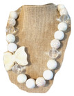 Girls Necklace Chunky Bead White Sparkle Bow