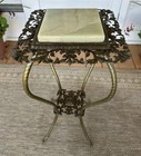 Antique Brass Plant Stand Ornate Openwork Marble Top Table Bradley   Hubbard
