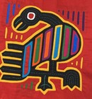 Vtg Kuna Mola Hand Sewn Art Textile Fabric Folk Fabric Turkey Bird Quilt Block