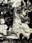 Vintage Old Found Photo 1930 s B w Girl Dolls Christmas Tree Outdoor Toys Play