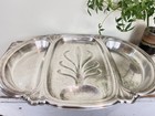 Vintage Silver Plate Tree Well Meat Platter 3 Part Divided Serving Tray 20   x14   