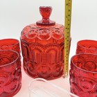 Weishar Amberina Red Moon   Stars Ice Bucket Set   4 Tumblers Covered Cookie Jar