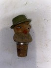 Vintage Hand Carved And Painted Anri Style Wood Cork Bottle Stopper Pourer