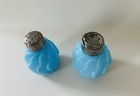 Vintage Victorian Blue Glass Salt And Pepper Shakers Set