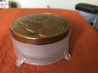 Vintage Footed 3  Glass Powder Jar Lid Ribbed Floral Dresser Vanity  nf 