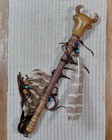 Handmade Buffalo Dance Rattle Native American Painted Feathers   Turquoise Beads