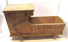 Primitive Old 1900s Handcrafted Pine Wood Antique Hooded 18  Rocking Doll Cradle
