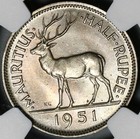 1951 Ngc Ms 64 Mauritius George Vi 1 2 Rupee Stag Britain Empire Coin  21052302c