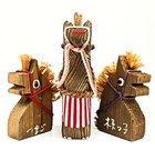 Japanese Kokeshi Doll Zodiac Horse 3 Pcs Vtg Cryptomeria Wooden Carving Figure