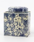 Vintage Biscuit Tin Daher Blue   Cream Blossoms Trinket Box With Lid
