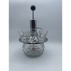 Vintage Chrome Glass Liquor Dispenser Pump Set With 6 Shot Glasses Diamond Base