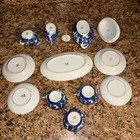 Vintage Blue Willow Porcelain Child s Tea Set Tureen Tray Cups Plates 11 Pieces