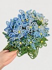 Vintage French Beaded Flower Bouquet Blue Green Glass Beads Handcrafted Floral