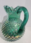 Vintage Fenton Hobnail Spruce Green Carnival Glass Pitcher