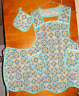 Handmade Bib Apron - Plus Sz - Mediterranean Breeze - Floral - Vintage - Retro