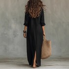 Women   s Long Sleeve Maxi Dress     Casual Solid Color Lapel Collar Side Slit Beach