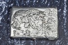Russian Art Nouveau Antique Cigarette Case 875 Sterling Silver Bear Ruby Diamond