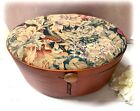 Shaker Style Wooden Band Sewing Box With Floral Fabric Pin Cushion Tapestry Top
