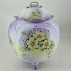 Vintage Floral Hand Painted Delicate Porcelain Ginger Biscuit Jar W Lid Urn