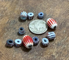 Vintage Chevron Trade Beads - 2 Red - 9 Blue   Red