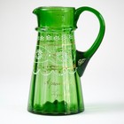 Antique Czech Handblown Green Glass Pitcher -souvenir From England Flowers Vase