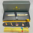 Cross Sentiment Pearlescent White   Gold Trim Pen  4 Charms  Pouch   4 Color Ink