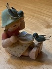 Vintage Erzgebirge Seated Girl With Soup Bowl   Bird Friends