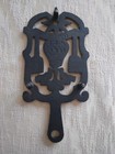 Vintage J z h  1951 Cast Iron Trivet  11 Pennsylvania Dutch Hearts Birds Brooms