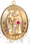 14k Yellow Gold Vintage  happy Anniversary  Charm W pink Chip Stone   1960s