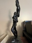 Bronze Sculpture Figurine On Marble Base  Male Duo Statue  Modern Art