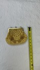 Vintage Beaded Coin Purse Gold Yellow Fabric Metal Frame Made In Hong Kong