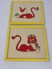 Vintage 70s Paragon Crewel Ruddy Cubs Mr    Mrs  Lion Framed Needlework