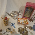 Junk Drawer Estate Lot Vtg To Modern Teapot Porcelain Doll Jewelery Knick Knacks