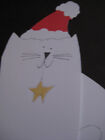 Unused Vintage Greeting Card Hallmark Diecut Christmas Cat W  Santa Hat