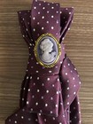 Women   s Custom Necktie Plum Polka Dot With Cameo Brooch