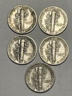 Mercury Dime Lot Of 5 1941-1945 Silver  900 10c Philadelphia Business Km 140