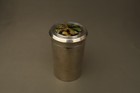 Vintage Spanish 916 Sterling Silver Cylindrical Box Enameled Lid Jar Caddy