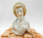 Vintage Victorian Style German Porcelain Lady Half Doll Pincushion Doll