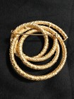Vintage Gold Tone Layered Twisted Rope Circle W Clear Crystals Brooch Pin