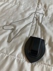 Black Leather Police   Security Badge Holder Necklace W  Belt Clip   Chain - New