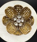 Joseff Of Hollywood Signed Brooch Rhinestone Brass Filigree Vintage Rare 2 5   